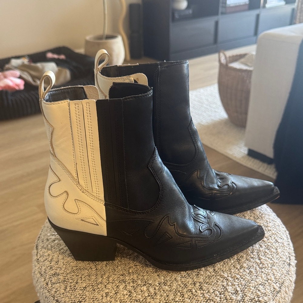 Dolce Vita Black and White Western Ankle Boots